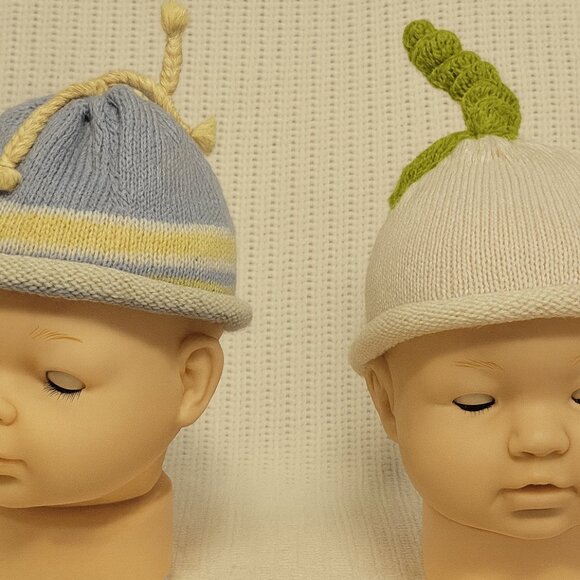 Set of 2 Hand-Knitted Baby Beanies – Alpaca Blend – Heirloom Quality - Picture 2 of 4